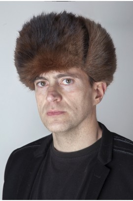 Dark brown polar polecat fur hat, Russian style